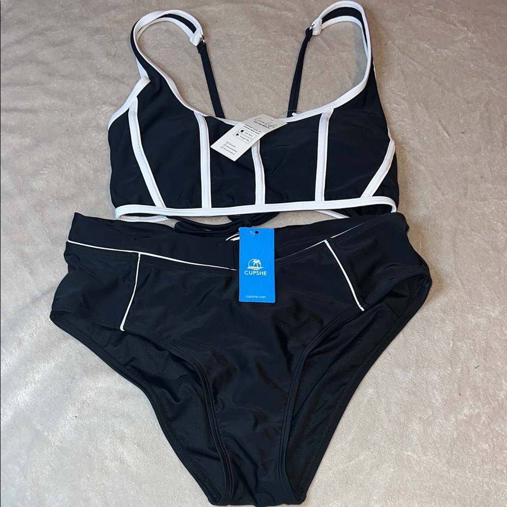 Cupshe Black & White Piped Two-Piece Bikini